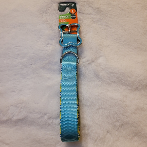 Vibrant Life Comfort Padded Dog Collar Teal Stripe New With Tag Size Large - Picture 12 of 14